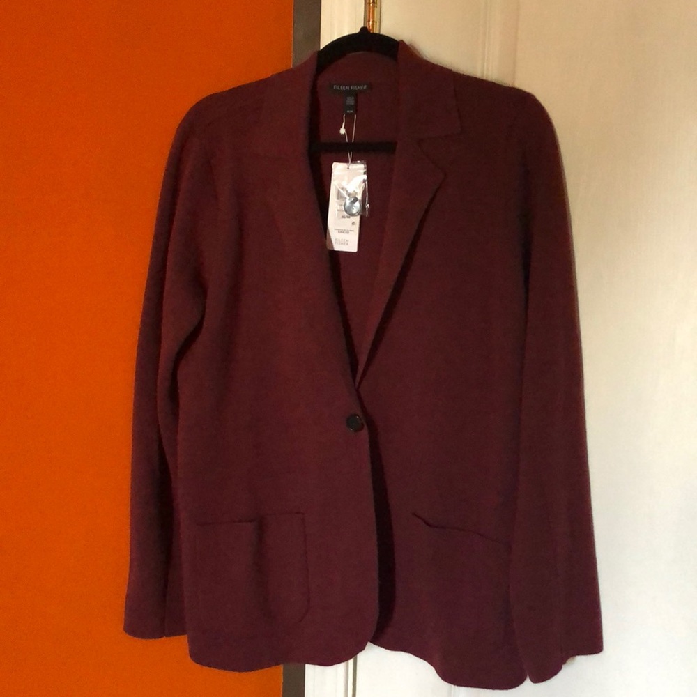 Eileen Fisher MERINO BLEND NOTCH COLLAR CARDIGAN